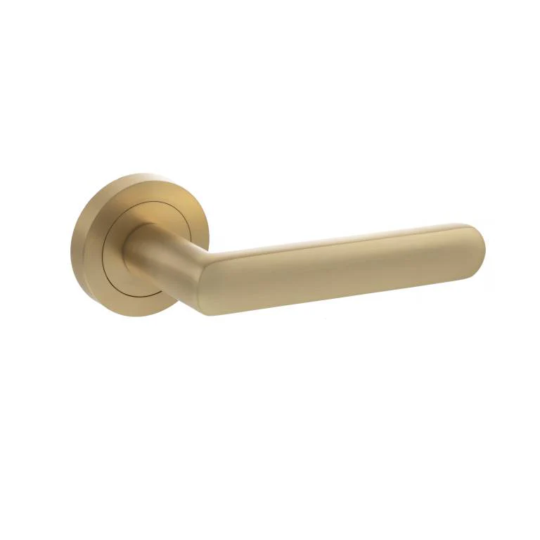 Atlantic Status Carolina Lever Handle on Round Rose — Satin Brass